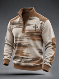 Men's God Is Good Faith Over Fear Christian Cross Faith Patchwork Print Casual Zipper Pullover