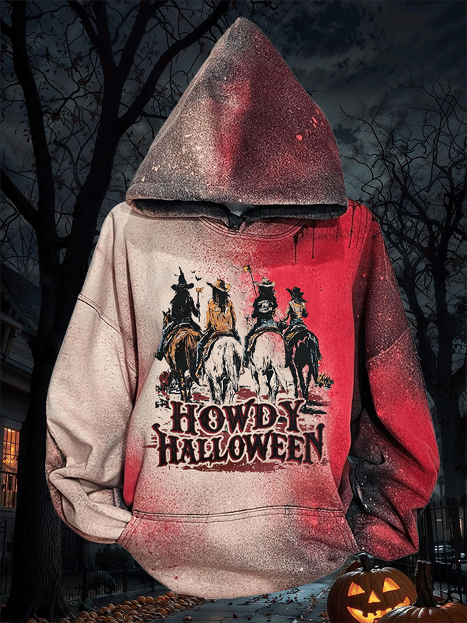 Women's Howdy Halloween Bloodstain Printed Hooded Sweatshirt
