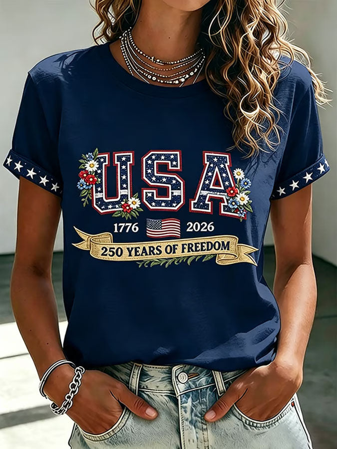 Women'S Flag Cross Printed Casual T-Shirt
