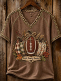 Women's Vintage-Style Rugby-Themed "Faith" Print T-Shirt for Autumn