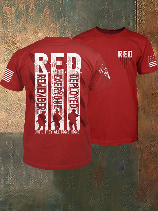 Men's Veterans Day Red Pattern Cotton T-Shirt