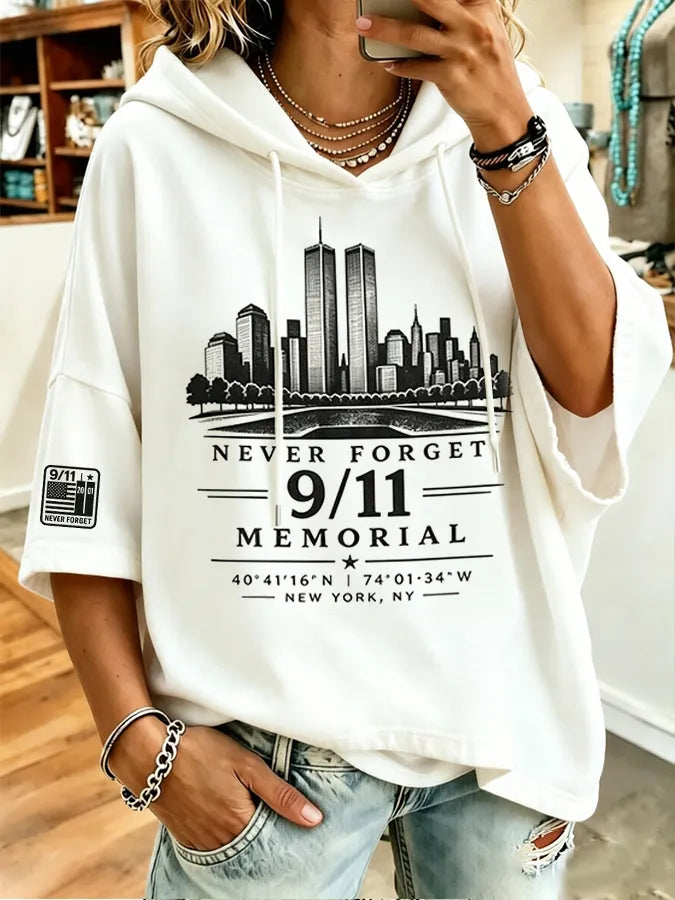 🕯️Women's Retro  9.11 Never Forget Print  Hooded Sweatshirt