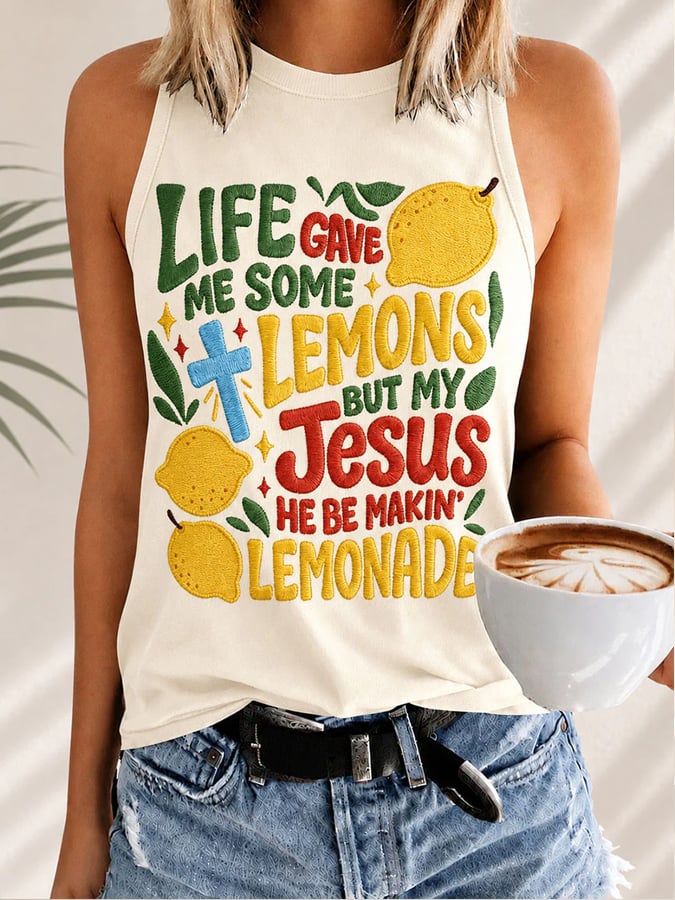 The Woman, Wearing A Christian Vest, Said, "Life Has Given Me Some Lemons, But My Jesus Is Making Lemonade From Them."