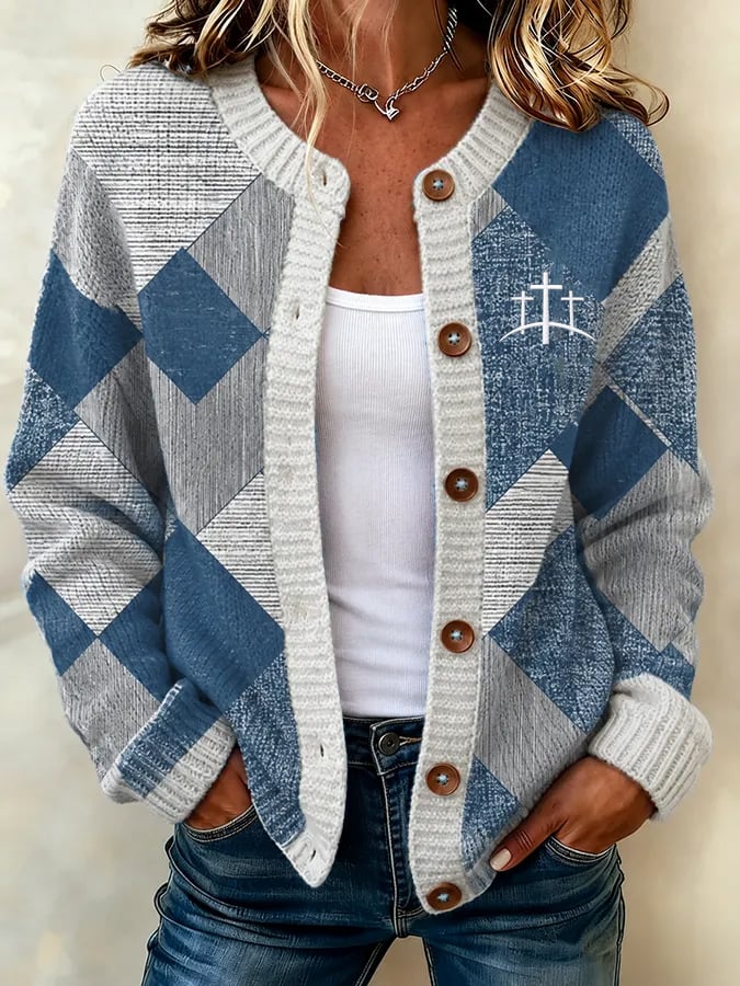 Women's Casual Printed Knit Cardigan