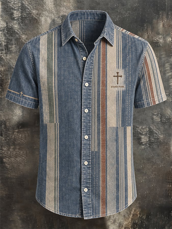 Men's Vintage Faith Faux-Linen Short-Sleeve Shirt