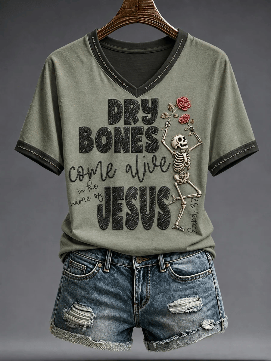 Women's Halloween Faith Lover Dry Bones Come Alive Printed T-shirt