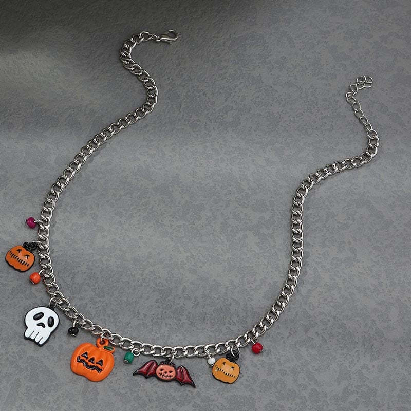 Fashionable, Personalized And Creative Multi-Element Pumpkin, Devil And Bat Design Necklace
