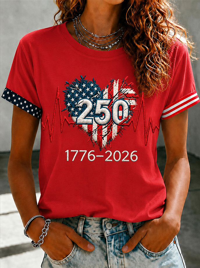 Women'S American Love Printed Round Neck T-Shirt