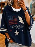 Women's Vintage Eagle USA Flag Land Of The Free Tie Dye Short Sleeve Loose Hoodie