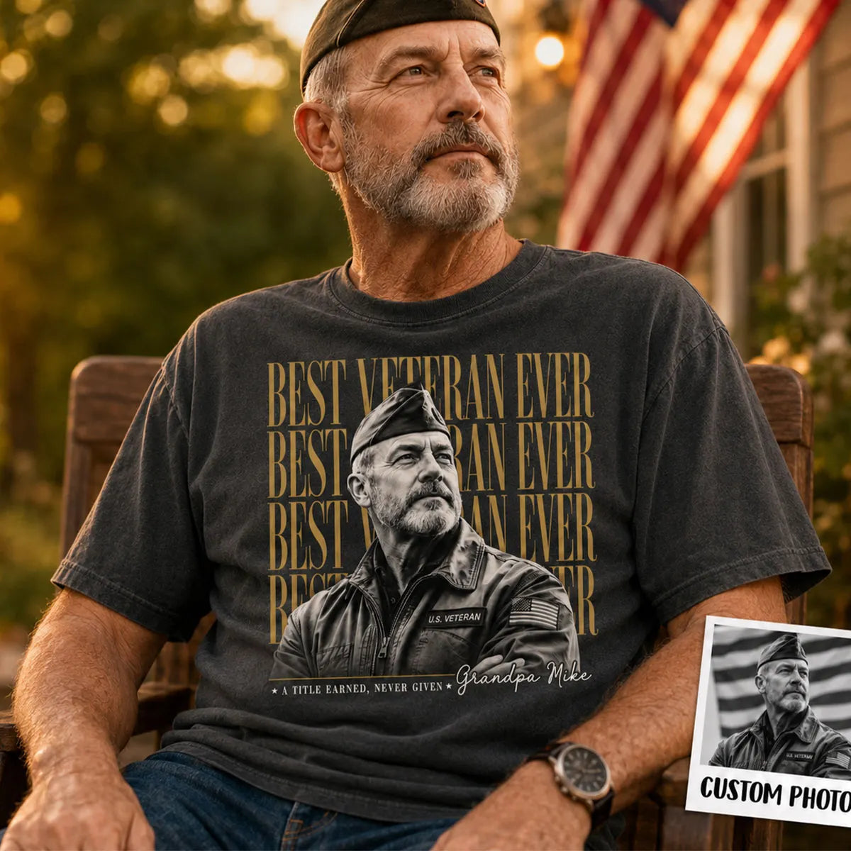 Personalized Best Veteran Ever Photo T-Shirt – Custom Veteran Portrait Shirt with Name