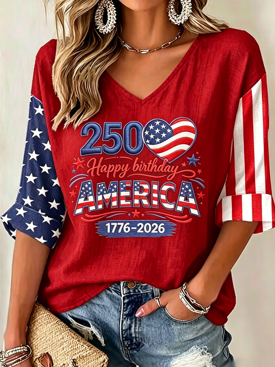 Women's casual 250th anniversary printed art T-shirt