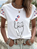 Women's America Flag Cat Casual T-Shirt