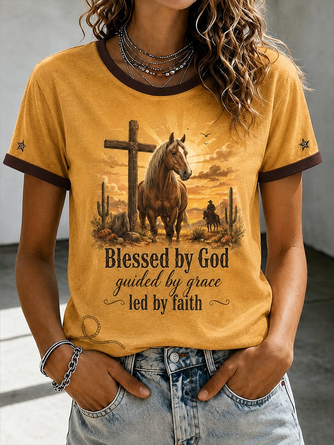 Women's Vintage Western Faith-Print Top