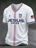 Men's "Jesus Saves" Printed Casual Short-Sleeve T-Shirt