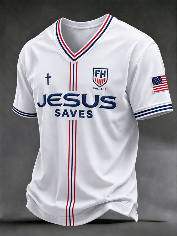 Men's "Jesus Saves" Printed Casual Short-Sleeve T-Shirt