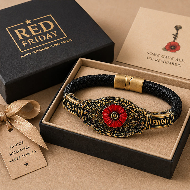 Vintage Red Heart & Poppy Bracelet