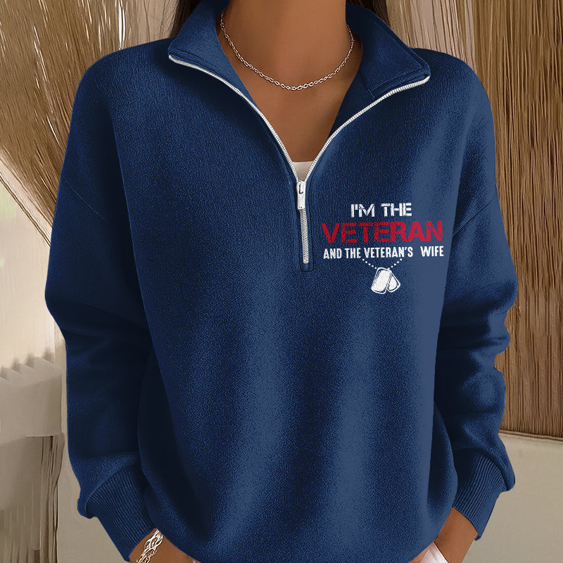Women's I'm A Veteran And The Veteran's Wife Print Zip-Up Sweatshirt