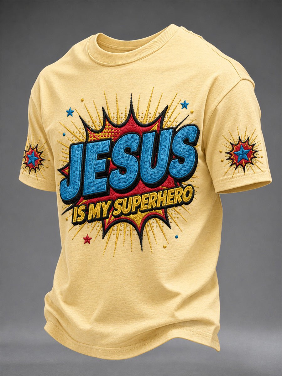 Men's Jesus is My Superhero Printed Casual T-shirt