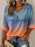 Women's Faith Over Fear Printed Casual T-Shirt