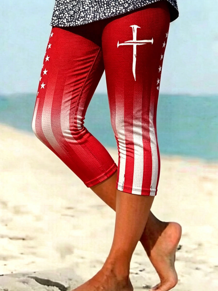 Women's Casual Flag and Cross Print Leggings