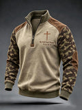 Men's Walk By Faith Christian Cross Faith Patchwork Print Casual Zipper Pullover