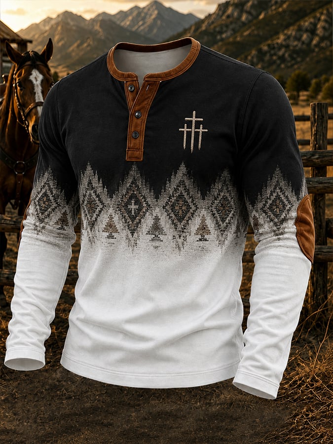 Men'S Casual Western-Style Printed Top