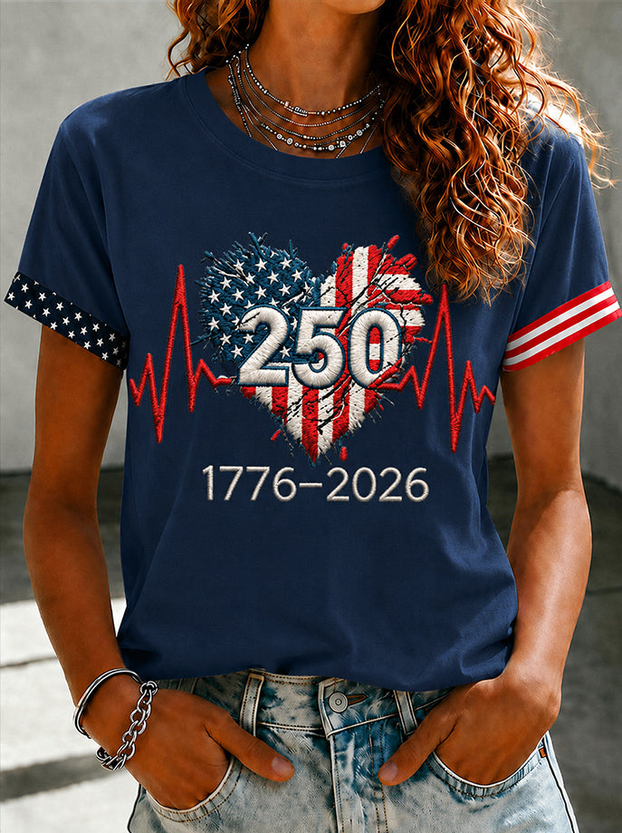 Women'S American Love Printed Round Neck T-Shirt