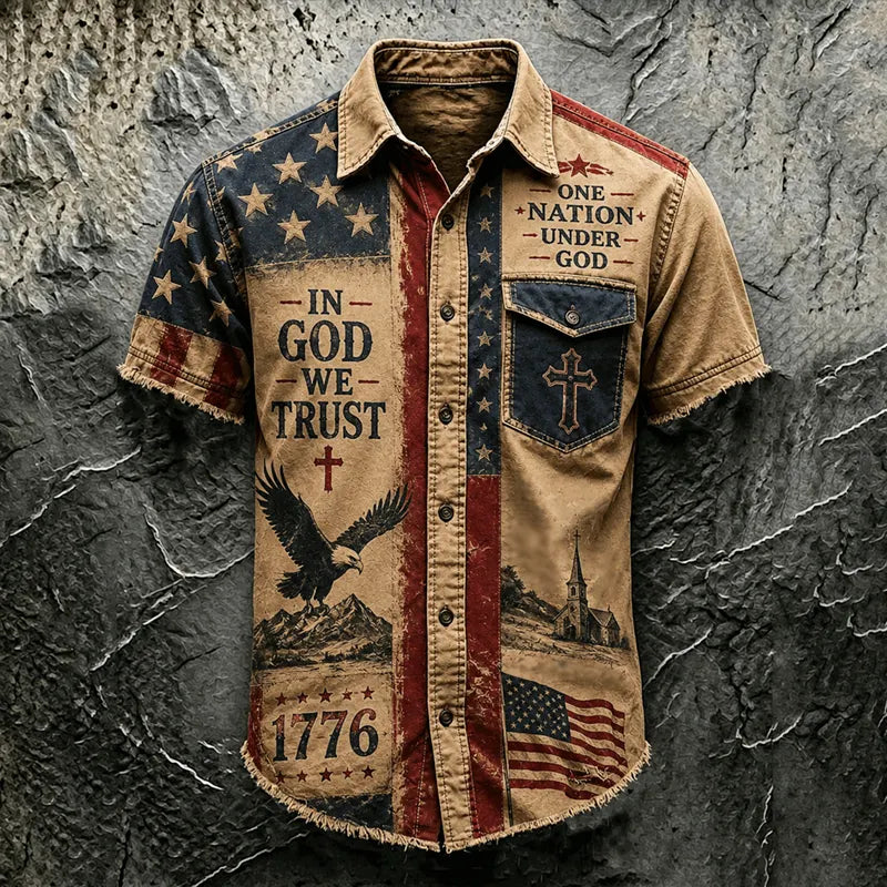 Men's Patriotic Faith Art Printed Casual Shirt