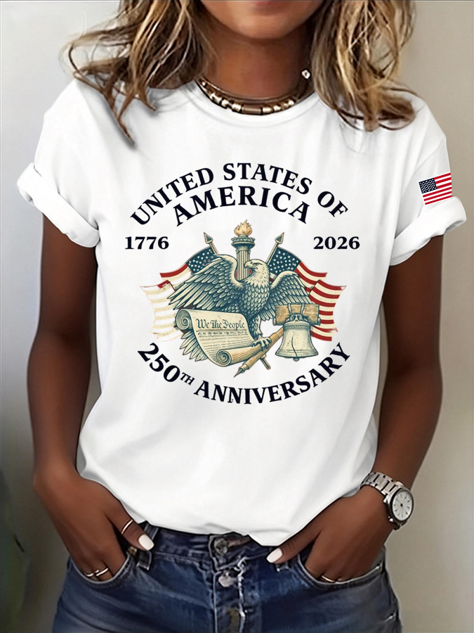 Women'S America Flag Printed Casual T-Shirt