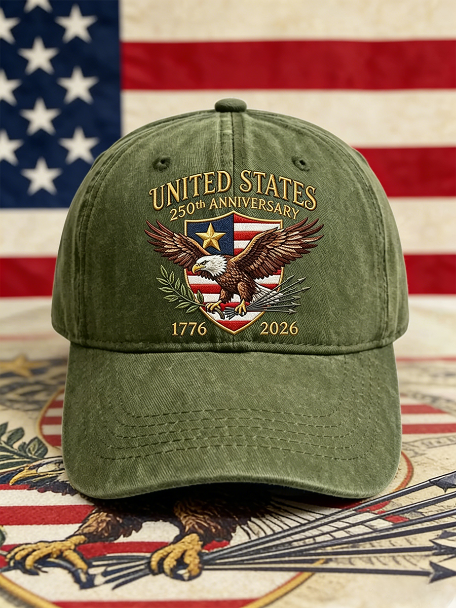 US 250th Anniversary Bald Eagle Emblem Washed Denim Baseball Cap