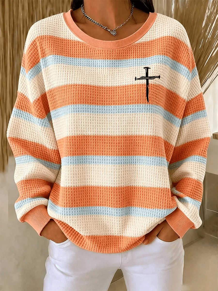 Women's Faith Print Casual Waffle Long-Sleeve Top