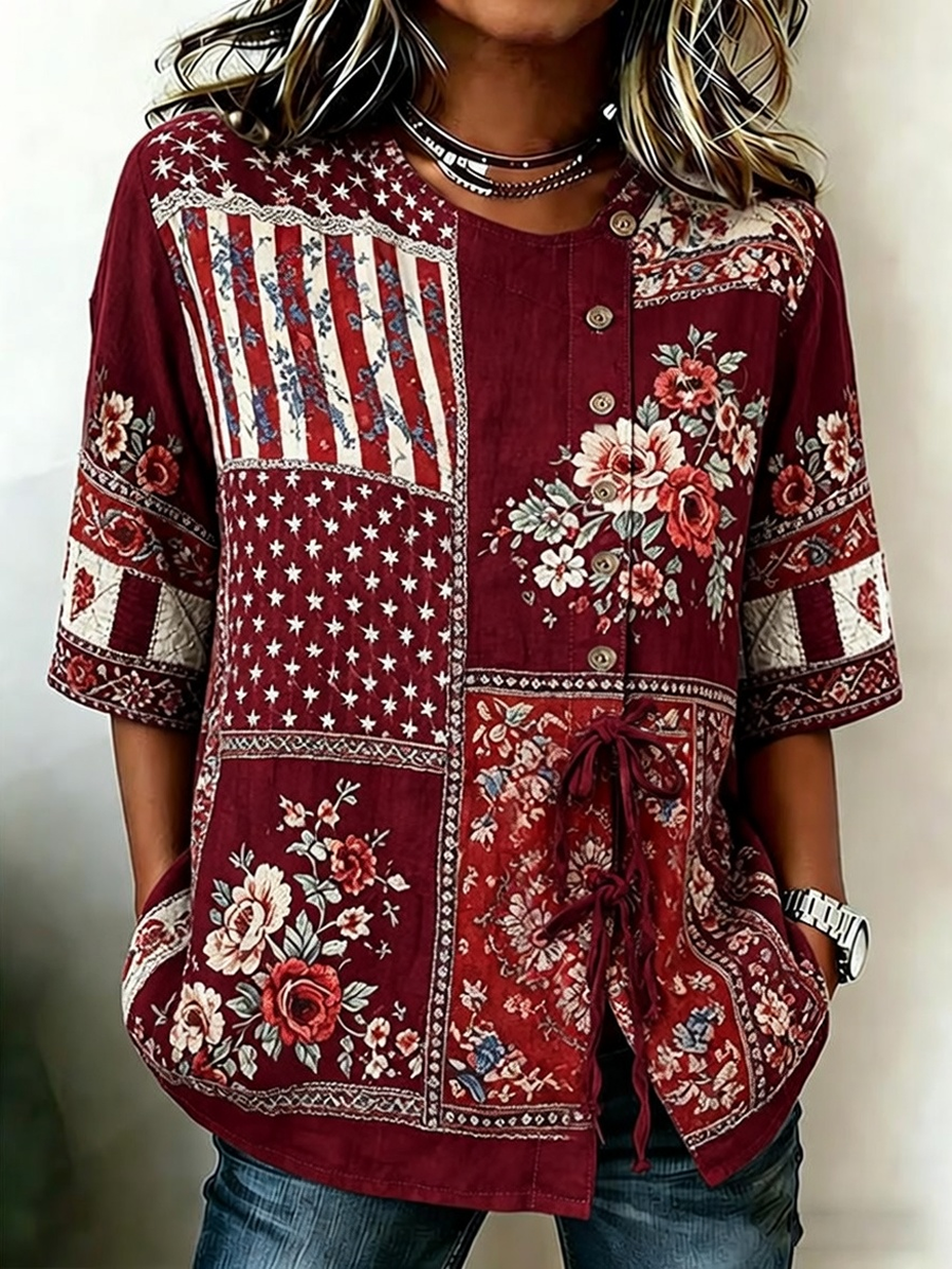 Women's 250th Anniversary Printed Cotton Linen Casual Shirt