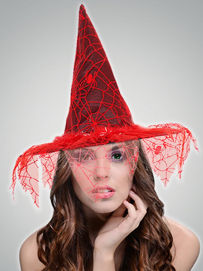 Women's Halloween Mesh Spider Web Witch Hat
