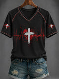 Women's JESUS Printed V-neck T-shirt