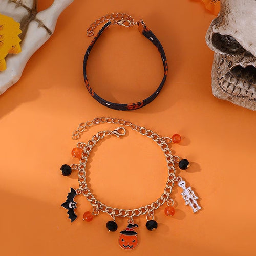 Fashionable And Creative Rice Beads Metal Pumpkin Bat Ghost Design Bracelet