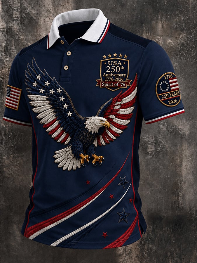 Men's Casual USA 250th Anniversary Print Polo Shirt