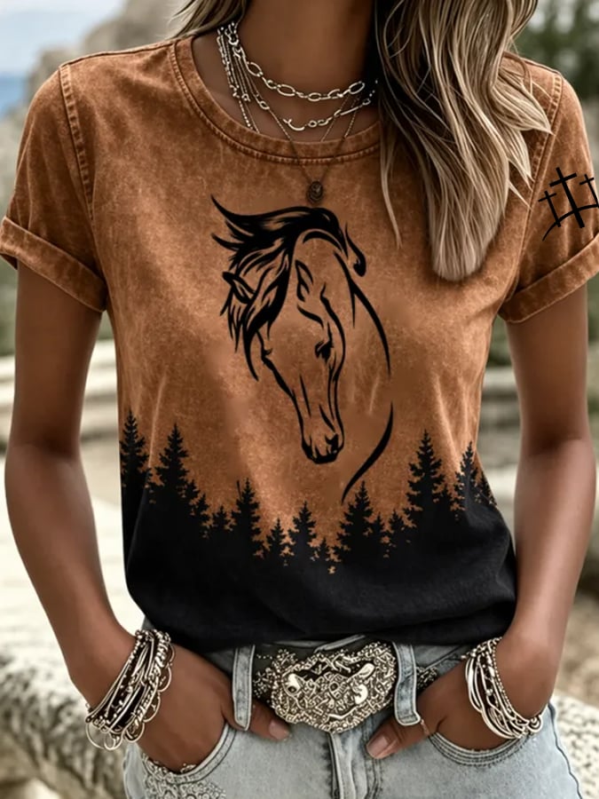 Women's Western Faith-Print Casual T-Shirt