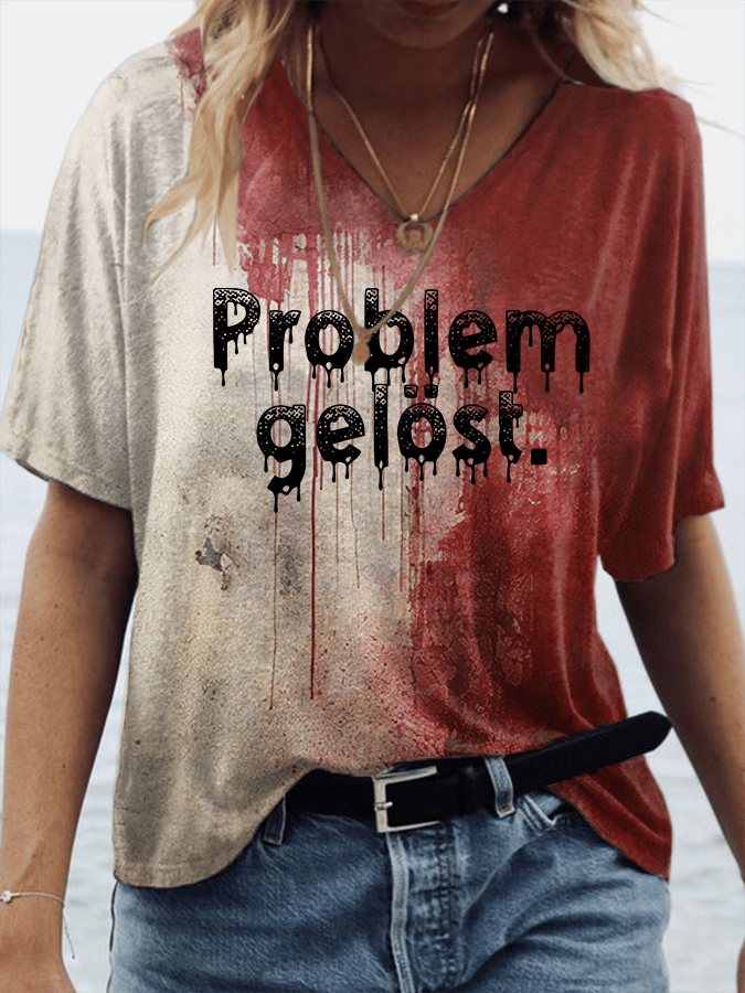 Women's Bloody Problem Solved Print V-Neck T-Shirt