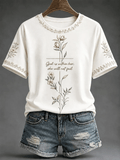 Women's  Retro Jesus"Christian Faith Floral  Print T-shirt