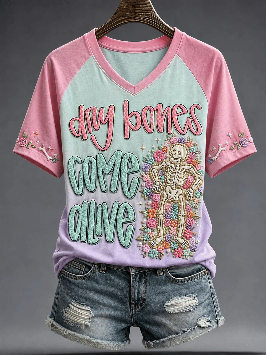 Women's Faith Lover Dry Bones Come Alive Halloween Printed T-shirt