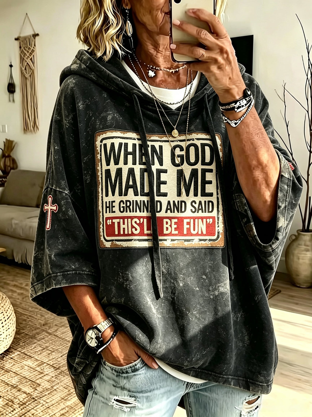 Women's "When God Made Me He Grinned And Said This'll Be Fun" Hoodie