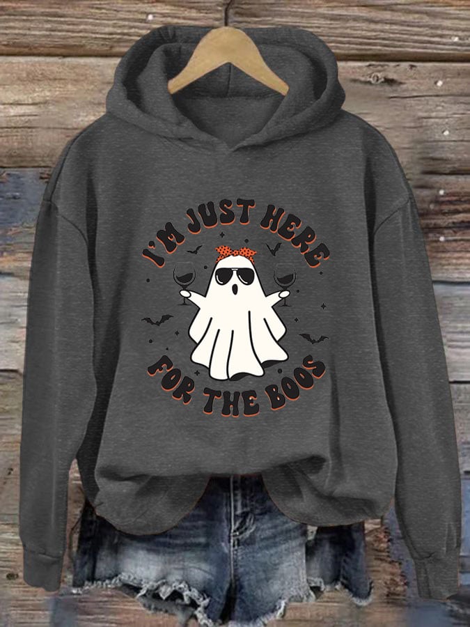 Women's Just Here for the Boos Ghost Halloween Casual Hoodie