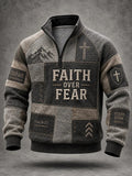 Men's Walk By Faith Christian Cross Faith Patchwork Print Casual Zipper Pullover