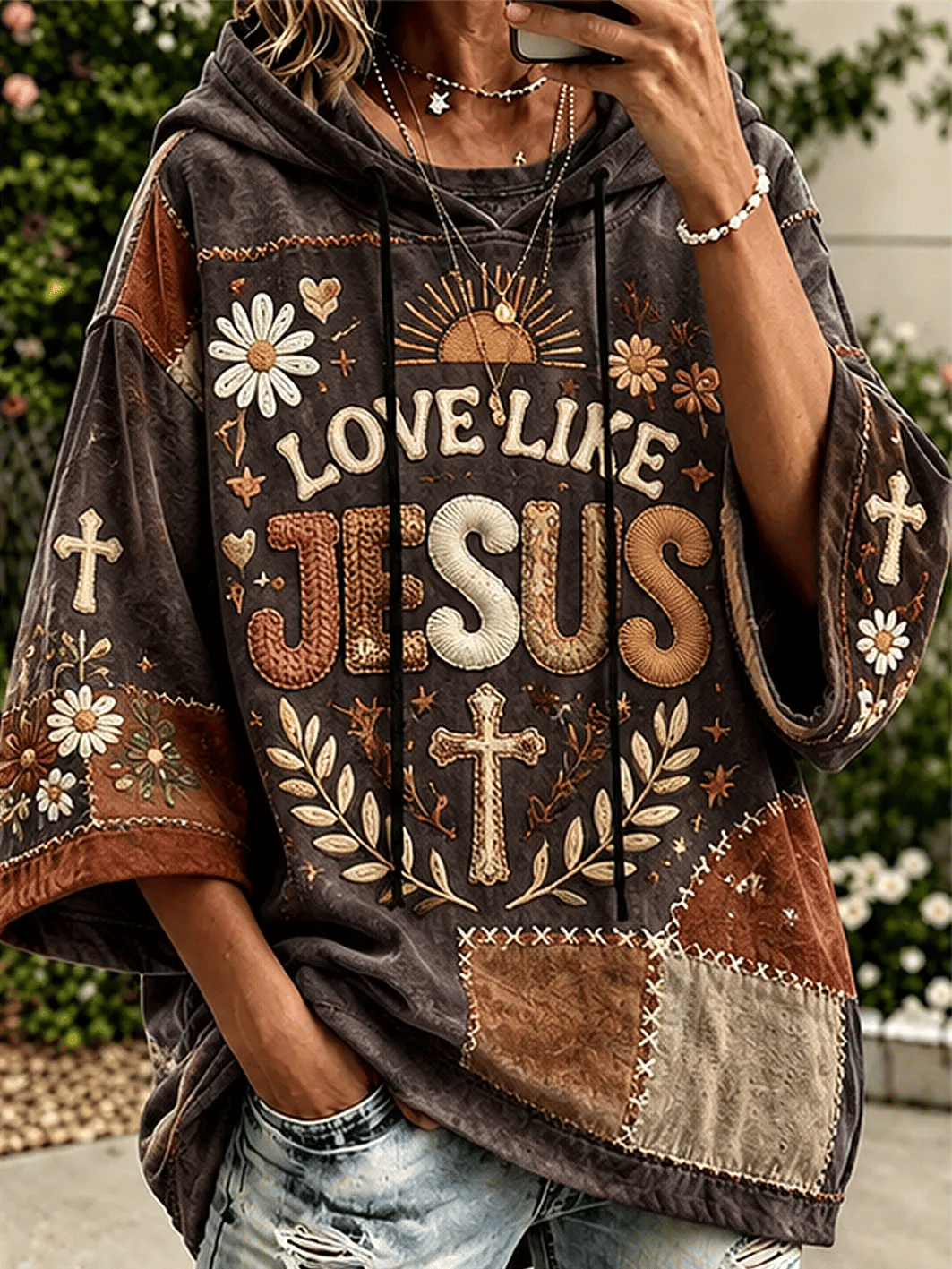 Women's Faith-Themed Color-Blocked Design Casual Hoodie