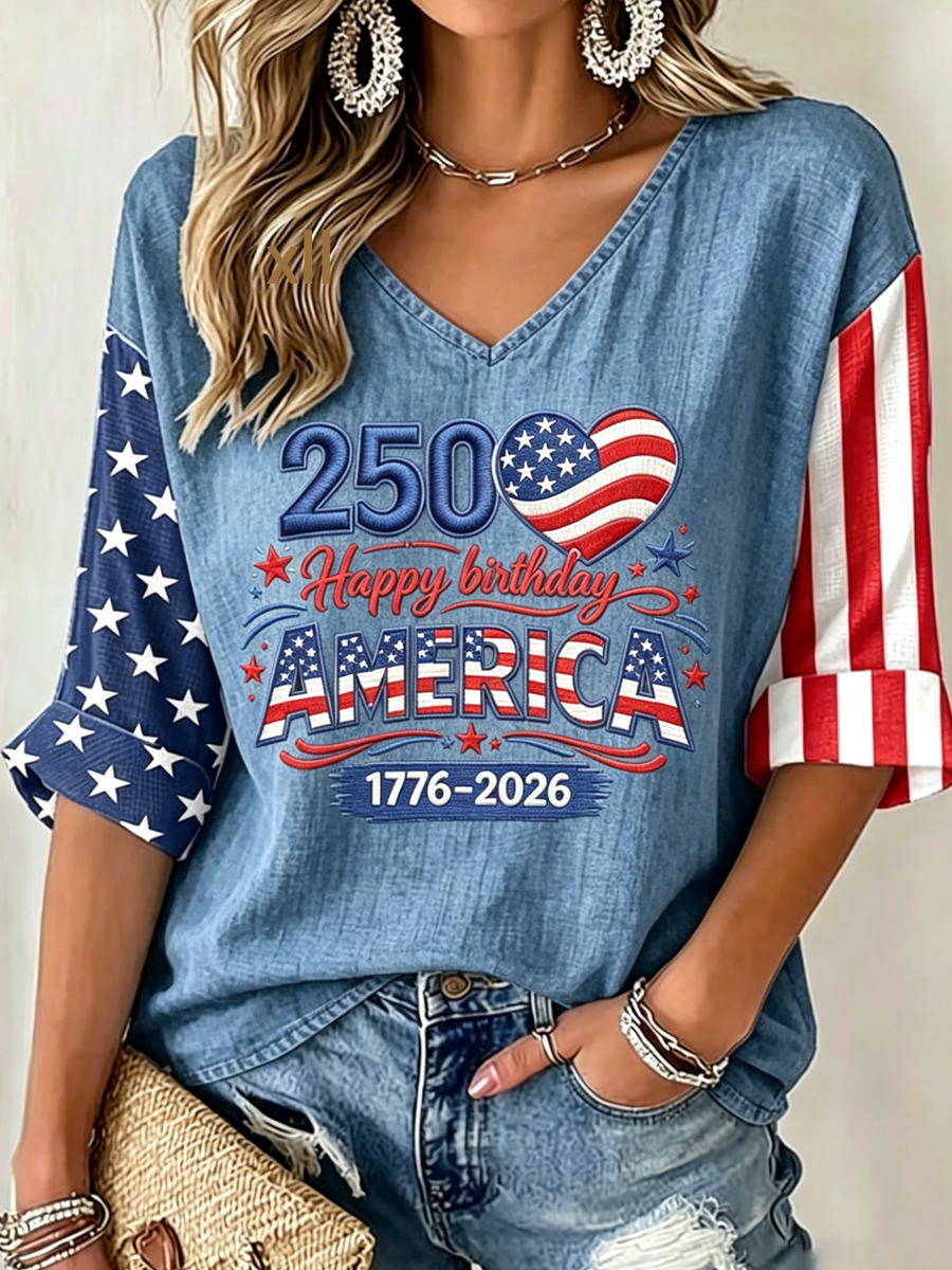 Women's casual 250th anniversary printed art T-shirt