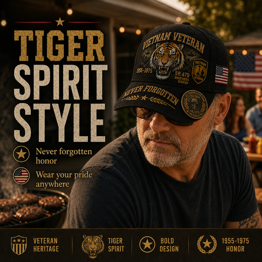 Handmade Vietnam Veteran Tiger Spirit 1955–1975 Commemorative Cap 🇺🇸