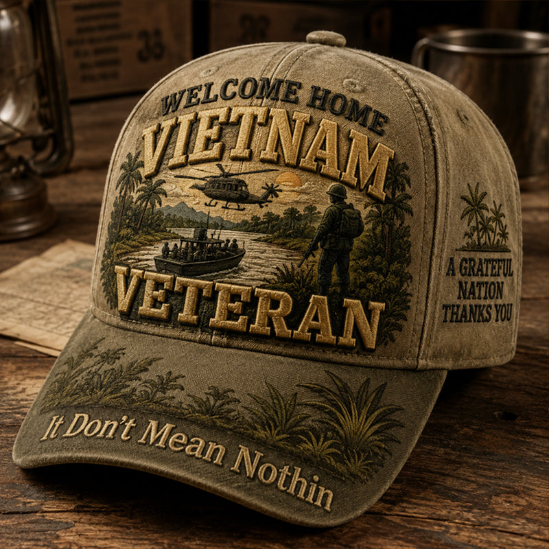 Retro Vietnam Veteran Print Baseball Cap