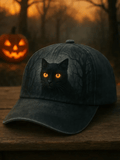 Vintage Halloween Black Cat Print Hat