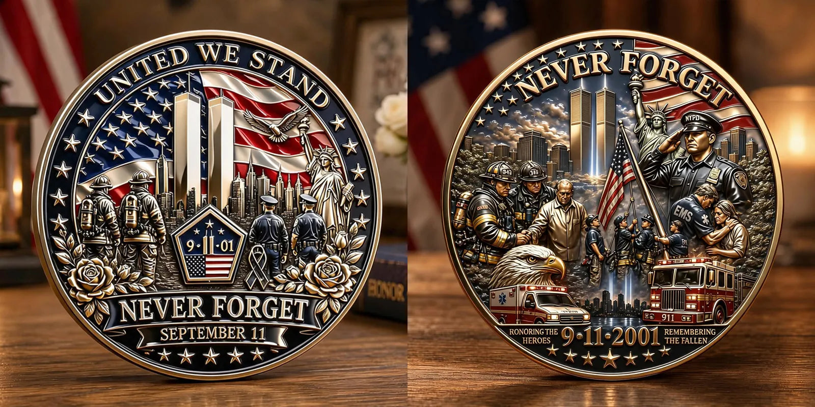 Never Forget 9.11 Memorial Commemorative Metal Medal