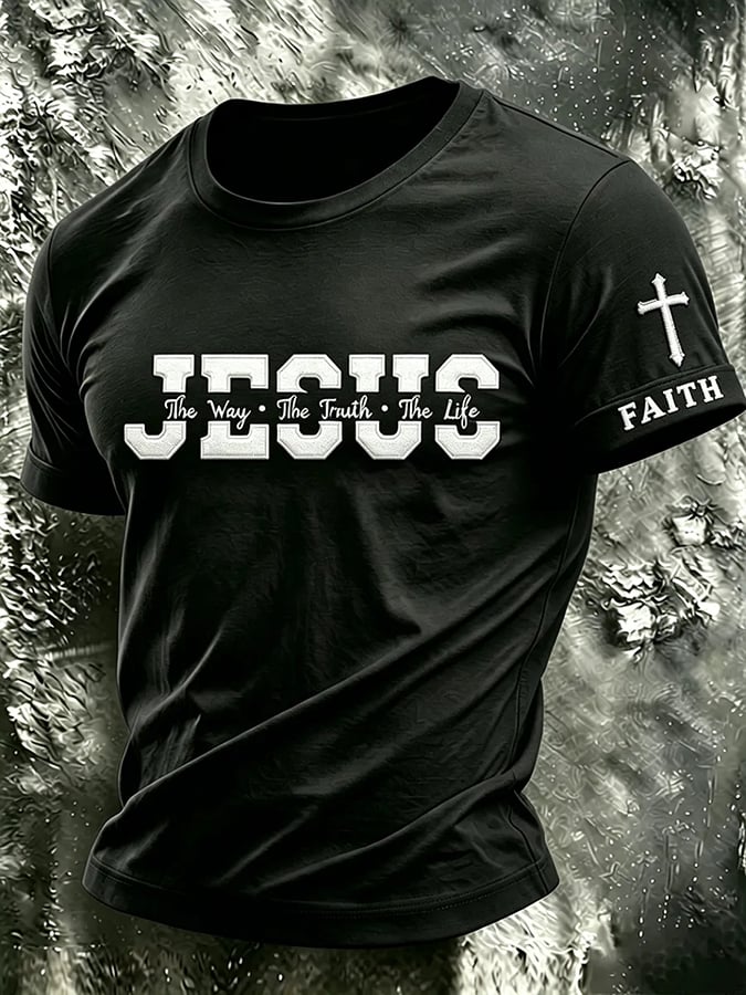 Men's Jesus The Way The Truth The Life Print Round Neck T-shirt